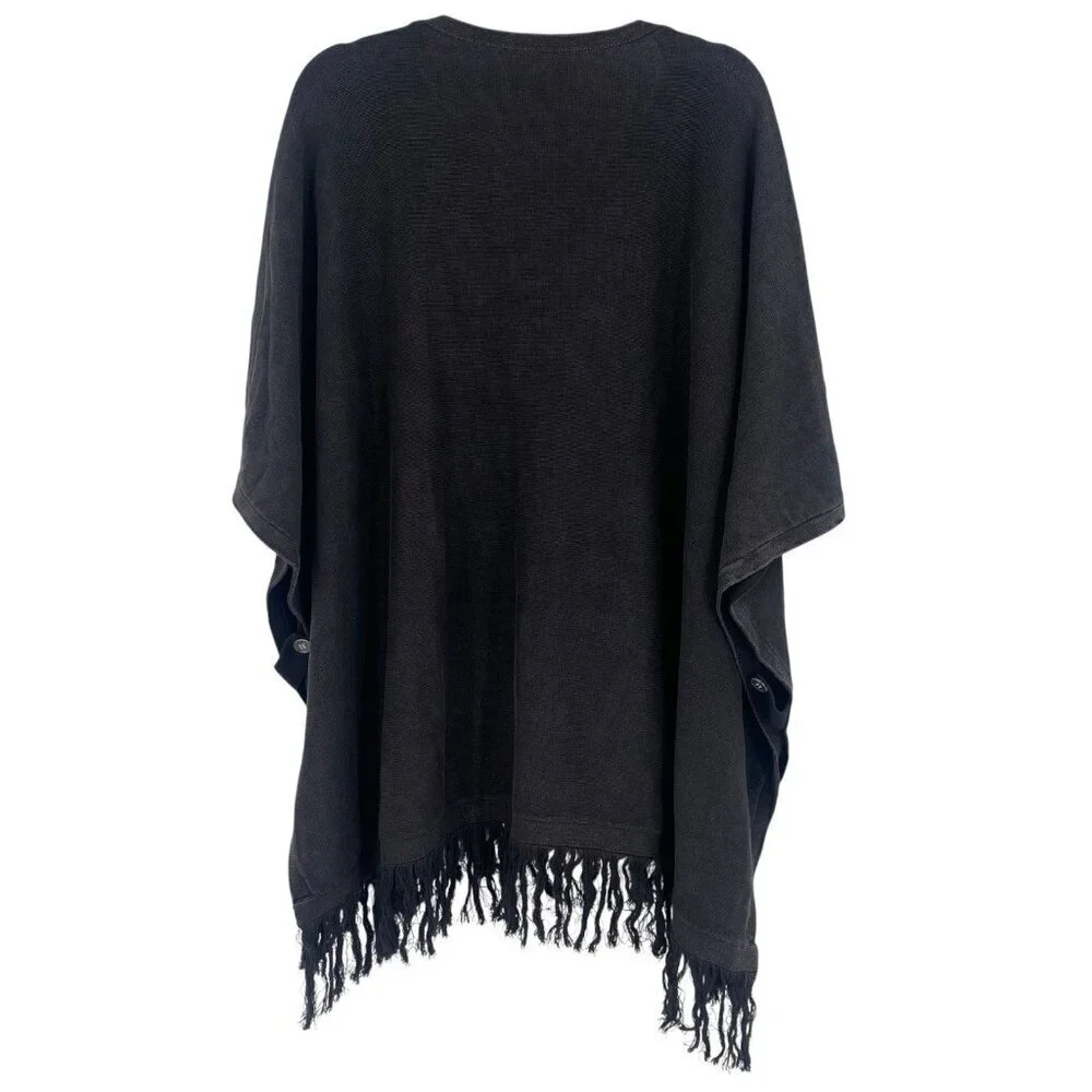 Joes Jeans Collection Size Small Black Poncho Sweater Cotton Fringe Pockets Boho
